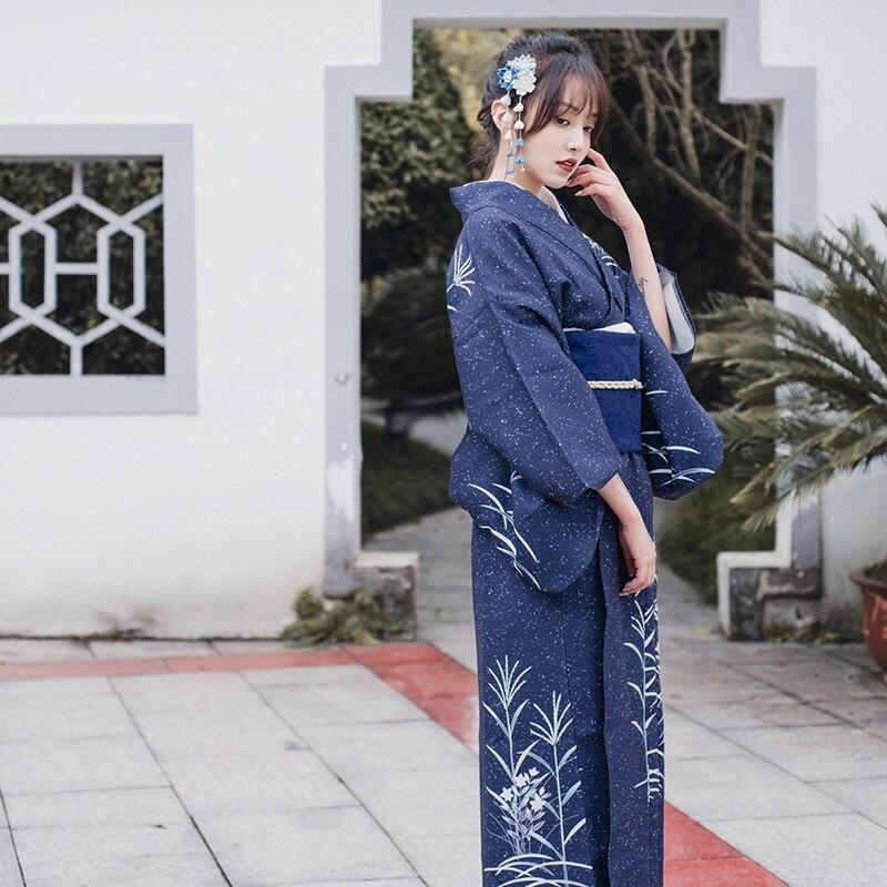 kimono femme coton bleu geisha