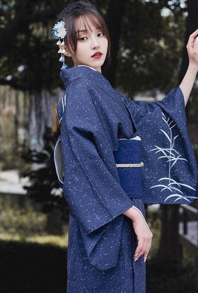 kimono femme coton bleu