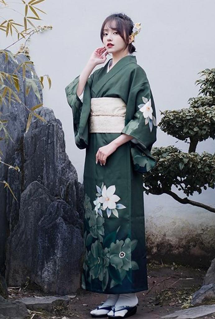 kimono femme long japonais fleur