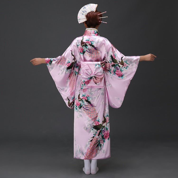 kimono femme long rose japonais