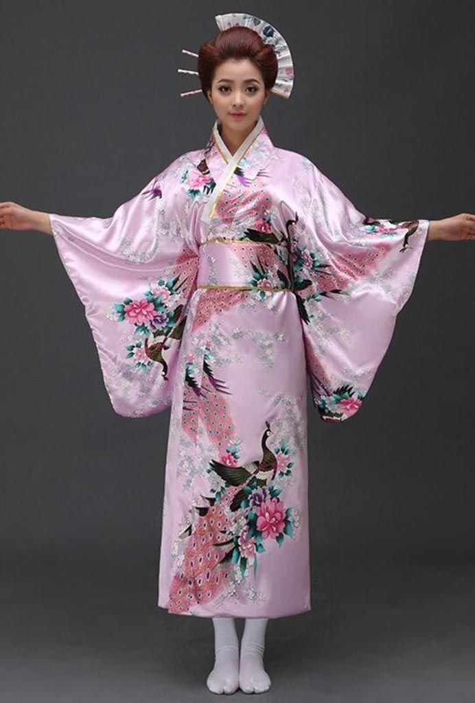kimono femme long rose