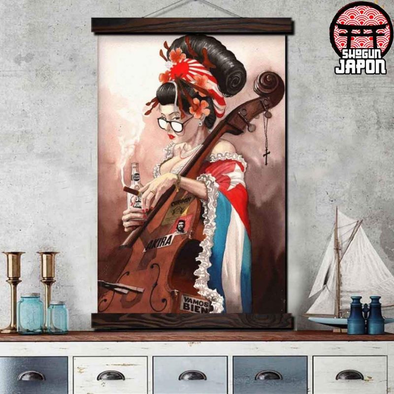 tableau geisha japonaise moderne jouant de la musique