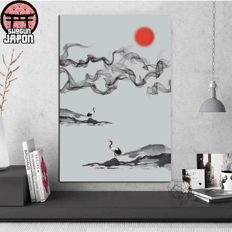 tableau heron oiseau japonais decoration appartement